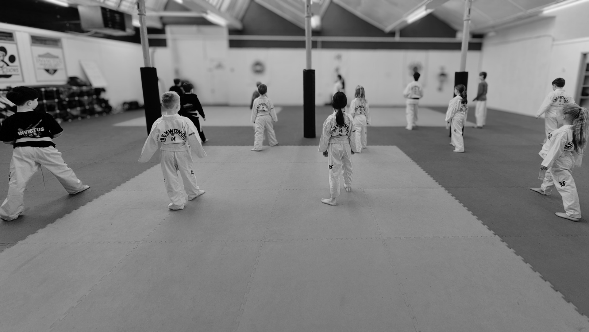 Friendly taekwondo class high-fiving their instructor